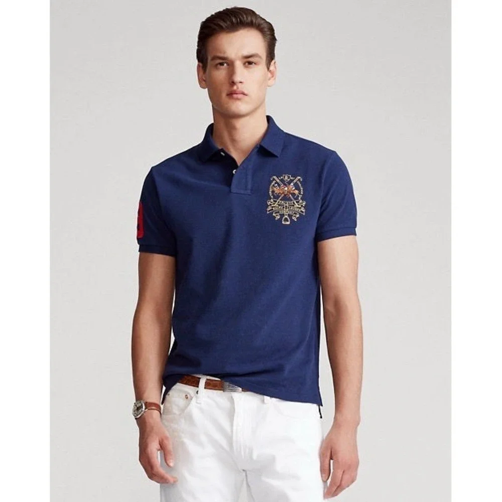 Polo Ralph Lauren Costume Slim Fit Triple Pony Polo Shirt Navy XL